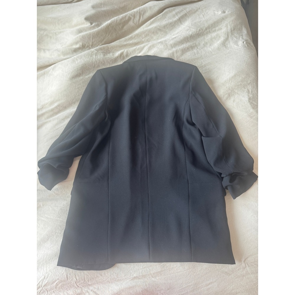 Zara Black Ruched Sleeve Open Front Blazer - Picture 3 of 3